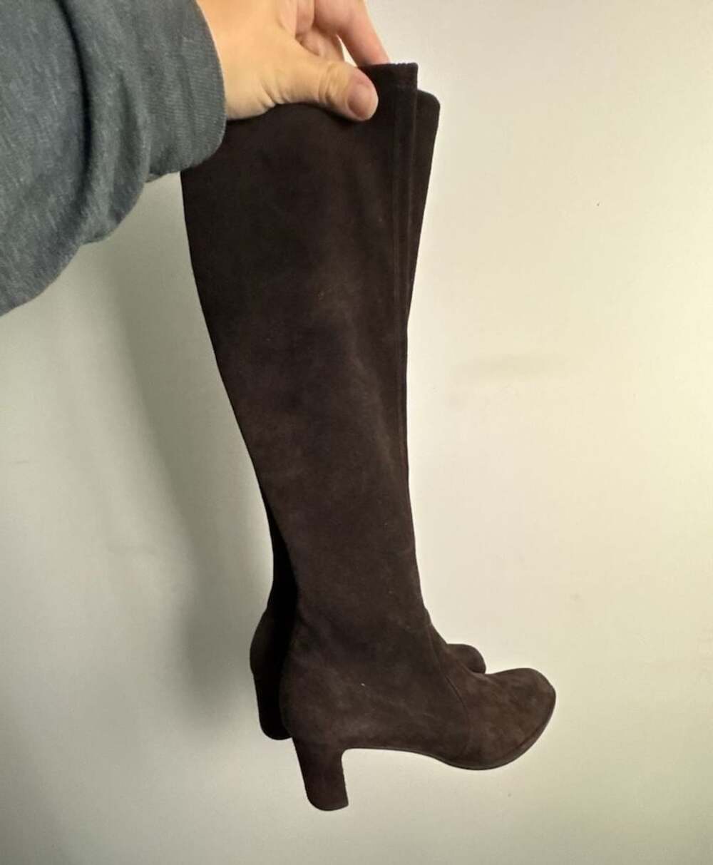 Stuart Weitzman Brown Suede Knee-High Block Heel Boots - Picture 2 of 15